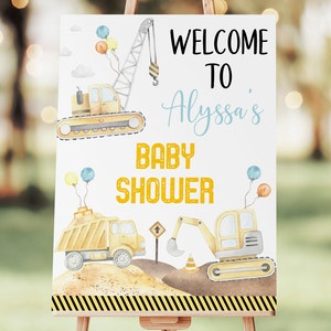 Editable Construction Baby Shower Welcome Sign Construction Trucks Boy Baby Shower Digger Dump Truck Printable Digital Download A665