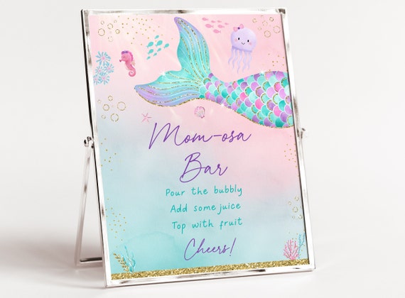Mermaid Mimosa Bar Sign Mermaid Baby Shower Under The Sea Baby Shower Girl Baby Shower Pink Gold Mom-osa Bar Printable Digital Download A615 Il_570xn
