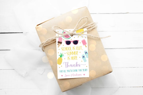 Editable Teacher Appreciation Gift Tag Thank You Tag Summer Pink Gold Schools Out End Of Year Tag Printable Digital Download Il_570xn