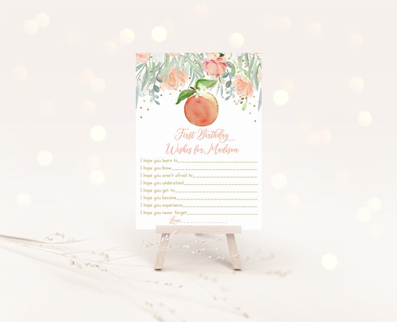 Editable Peach First Birthday Wishes Sweet As A Peach Party Peach Gold Floral Girl 1st Birthday Printable Digital Download A608 Il_570xn