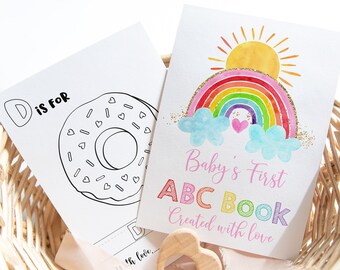 ABC Book Baby Shower Game Rainbow Sunshine Alphabet Coloring Book Baby's First ABC Book Baby Shower Coloring Pages Guest Book Download A661