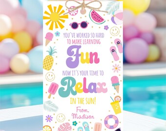 Editable Summer Teacher Appreciation Gift Tag Relax in the Sun Tag Thank You Tag Summer Schools Out End Of School Year Tag Download