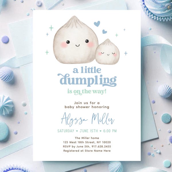 Blue Dumpling Baby Shower Invitation, Editable Template, A779
