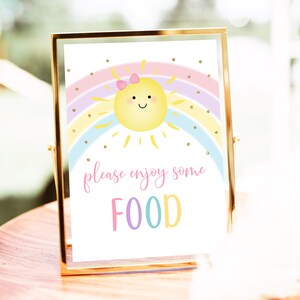Sunshine Rainbow Birthday Food Sign Sun Rainbow Party Pastel Rainbow Pink Gold Little Sunshine Party Digital Download A599
