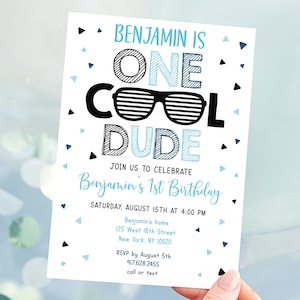 Editable One Cool Dude Birthday Invitation One Cool Dude Party Sunglasses Summer Boys First Birthday Invite Printable Digital A538