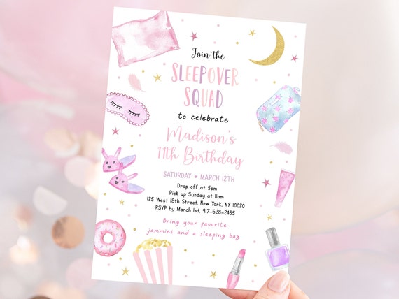 Editable Slumber Party Birthday Invitation Sleepover Birthday Invite Tween Teen Pink Purple Spa Party Printable Digital Download A696 Il_570xn