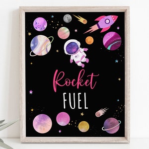 Space Rocket Fuel Birthday Drinks Sign Pink Girl Astronaut Galaxy Planet Outer Space Party Moon Stars Rocket Ship Printable Digital A654