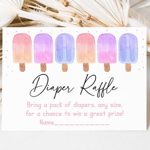 Popsicle Baby Shower Diaper Raffle Cards Ready To Pop Pink Purple Popsicle Watercolor Popsicle Baby Girl Shower Digital Download A699