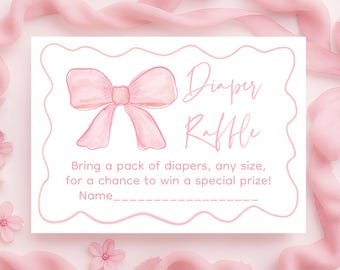 Pink Schleife Baby Shower Windel Raffle Karte, kokett, Baby Mädchen, Blush Pink, digitaler Download Vorlage A742