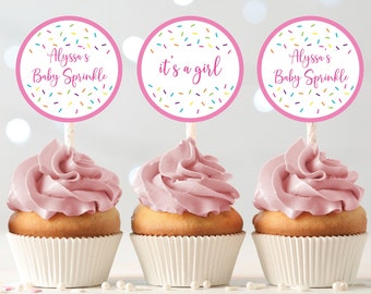 Editable Baby Sprinkle Cupcake Toppers Pink Baby Sprinkle Baby Girl Sprinkle Sprinkled With Love Digital Printable Instant Download A109