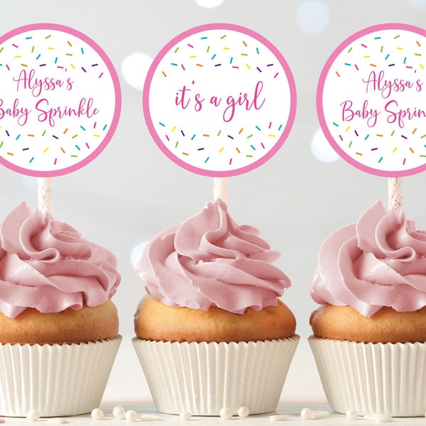 Editable Baby Sprinkle Cupcake Toppers Pink Baby Sprinkle Baby Girl Sprinkle Sprinkled With Love Digital Printable Instant Download A109