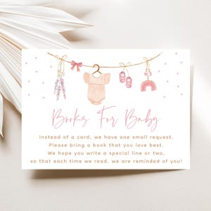 Boho blush roze baby shower boek verzoek kaart, boeken voor baby, babykleertjes, meisje baby strooi, meisje babyshower, bewerkbare digitale A759