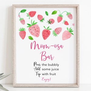 Fragola Mimosa Bar Sign Mom-osa Bar Sign Fragola Baby Shower Berry Dolce acquerello Fragole Baby Shower Download digitale A667