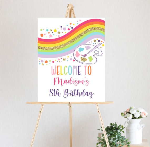 Editable Rainbow Art Party Birthday Welcome Sign Dress For A Mess Girl Art Party Paint Party Arts & Crafts Party Digital Printable A514 Il_570xn