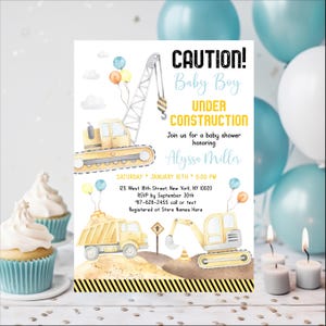 Editable Construction Baby Shower Invitation Construction Trucks Dump Truck Digger Baby Under Construction Printable Digital A665