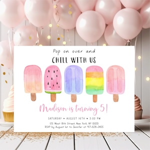 Invito di compleanno modificabile con ghiacciolo Invito di compleanno con ghiacciolo Pop On Over Chill With Us Girl Popsicle Party Gelato Digitale A674