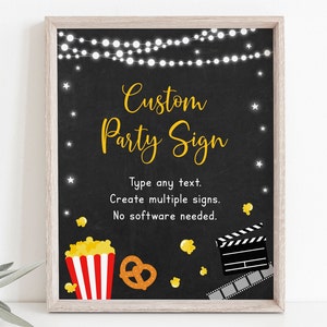 Editable Movie Night Birthday Sign Backyard Movie Night Movie Under the Stars Outdoor Backyard Movie Party Popcorn Digital Download A555