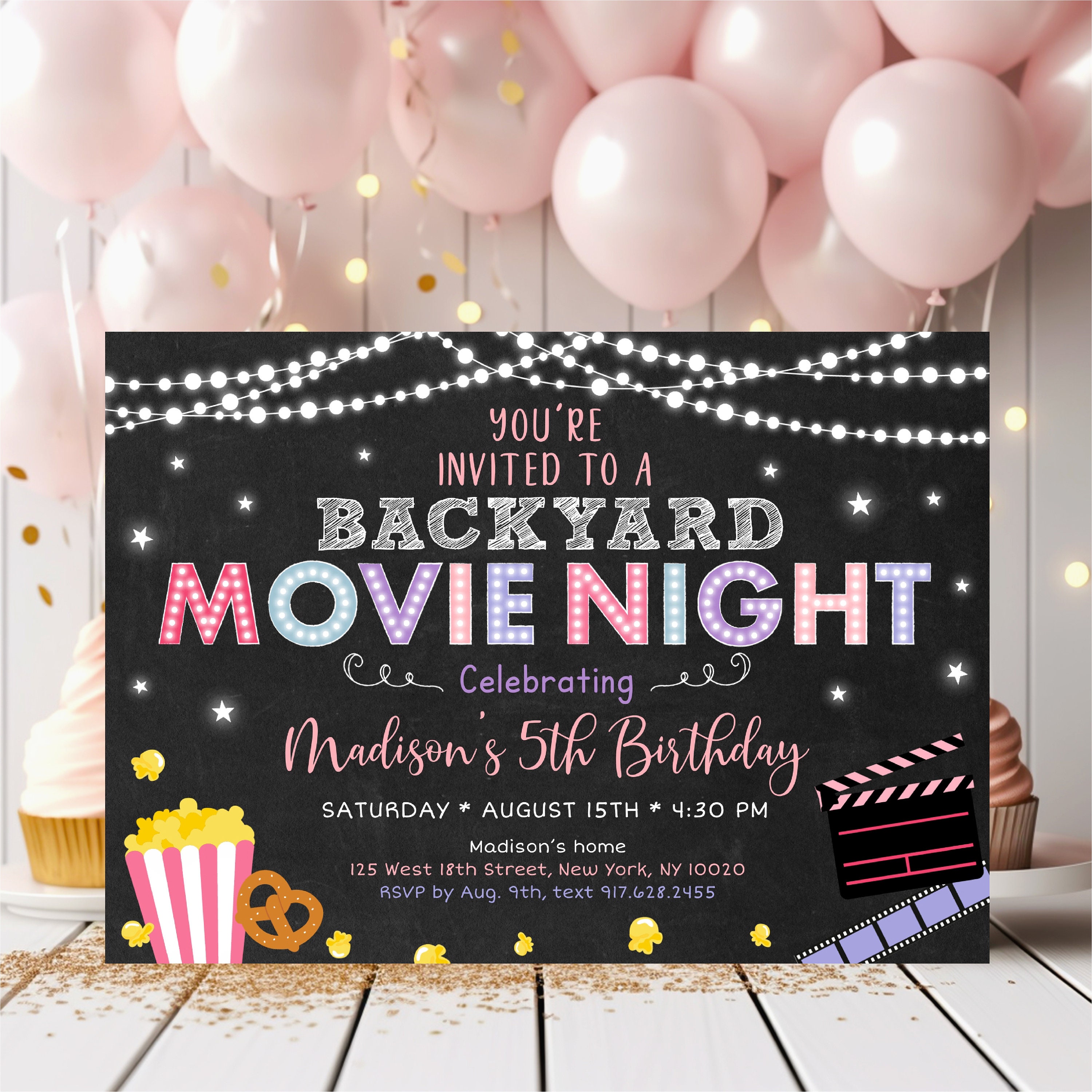 Editable Backyard Movie Night Birthday Invitation Movie Under the Stars ...