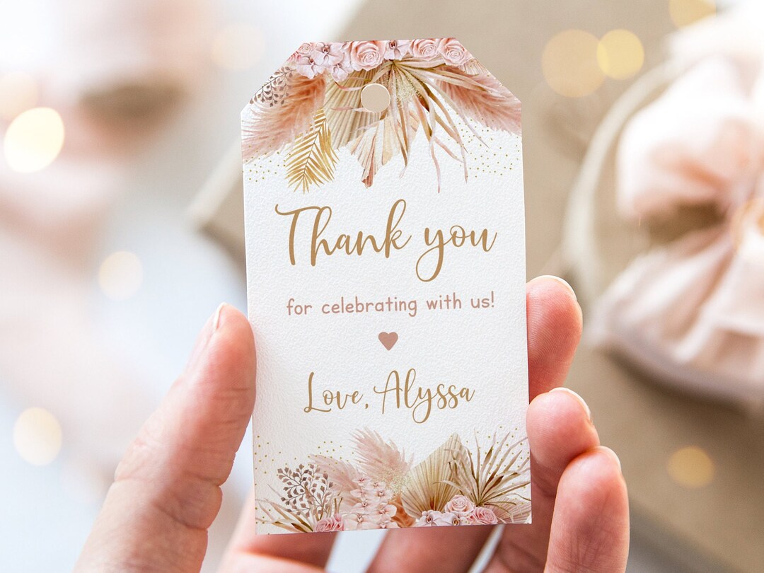 Editable Pampas Grass Baby Shower Thank You Tag Favor Bohemian Baby ...