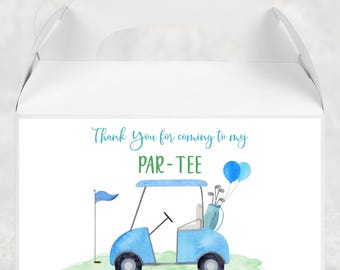Etiqueta de caja de favor de cumpleaños de golf editable, etiqueta de caja a dos aguas, hoyo en una fiesta, camiseta de primer cumpleaños de boy golf, descarga digital A695