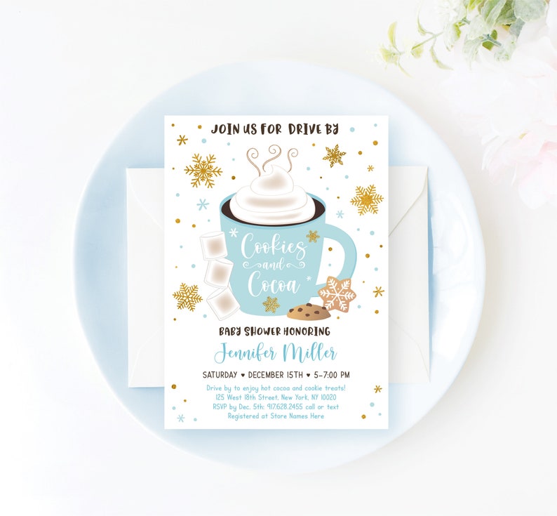 Editable Cookies and Cocoa Drive By Baby Shower Invitation Hot Etsy