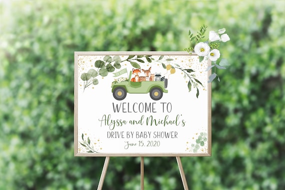 EDITABLE Drive By Baby Shower Welcome Sign Drive Through Baby Shower Woodland Quarantine Sign Yard Sign Drive By Party Sign Printable A524 Il_570xn
