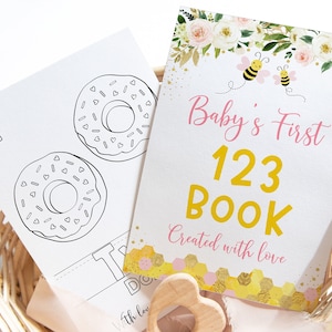 Baby&#39;s First 123 Book Baby Shower Coloring Pages Baby Shower Game Pink Bee Numbers Coloring Book Bee Baby Shower Digital Download A541