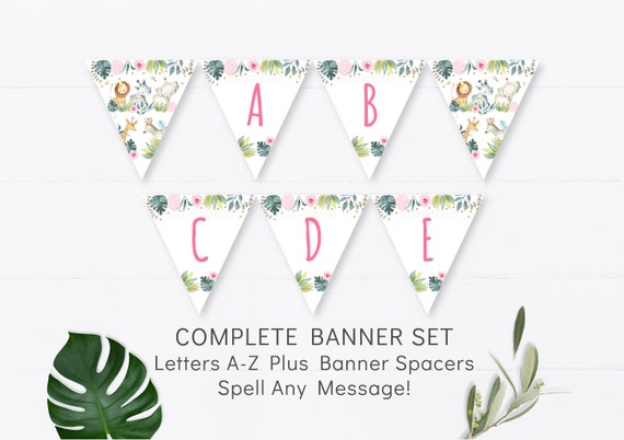 Pink Safari Birthday Banner, Girl Safari, Safari Animals, Jungle Animals, Wild One Birthday, Letters A-Z, Printable, Digital, A517 Il_570xn