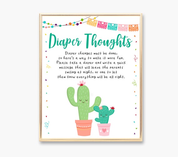 Fiesta Cactus Baby Shower Diaper Thoughts Sign / Fiesta Baby Shower / Holy Guacamole Baby Shower / Taco Bout A Baby / PRINTABLE A504 Il_570xn