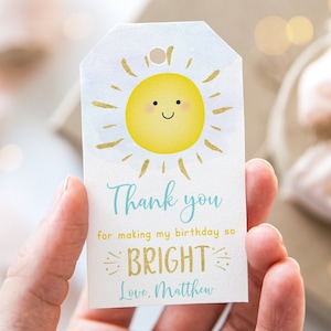 Editable Sunshine Birthday Thank You Tags Favor Tags Boy Sunshine Party You Are My Sunshine Blue Gold Sunshine Digital Download A600