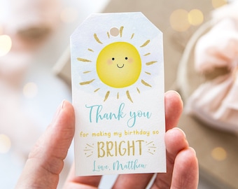 Editable Sunshine Birthday Thank You Tags Favor Tags Boy Sunshine Party You Are My Sunshine Blue Gold Sunshine Digital Download A600