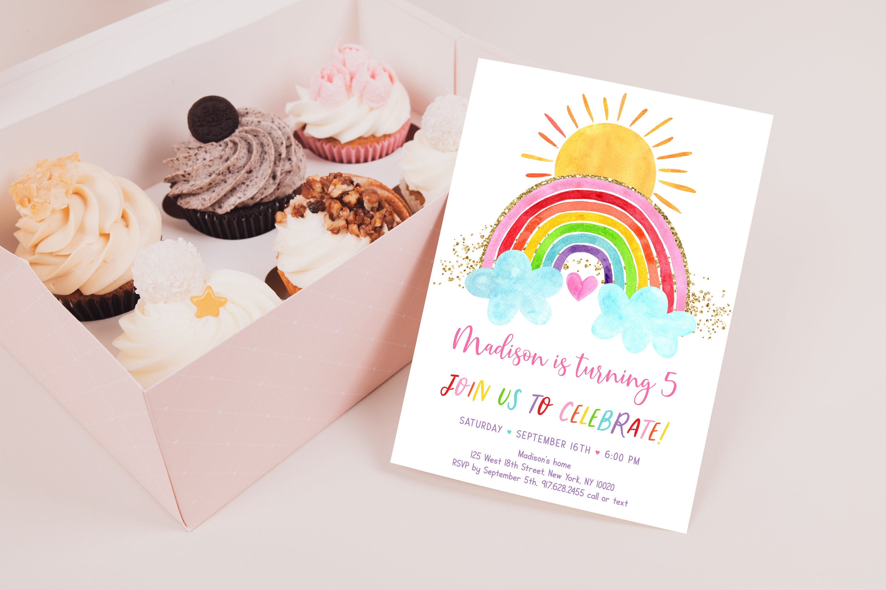 Rainbow Birthday Invitation Sunshine And Clouds editable Digital rainbow-birthday-invitation-sunshine-and-clouds-editable-digital
