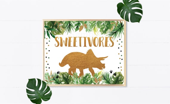 Sweetivores Dinosaur Birthday Sign, Dinosaur Birthday Party, Gold Dinosaur, Dinosaur Safari, Dinosaur Dessert Table Sign, PRINTABLE A498 Il_570xn
