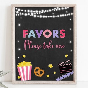 Movie Night Birthday Favor Sign Backyard Movie Night Pink Girl Outdoor Backyard Movie Party Movie Under the Stars Digital Download A555