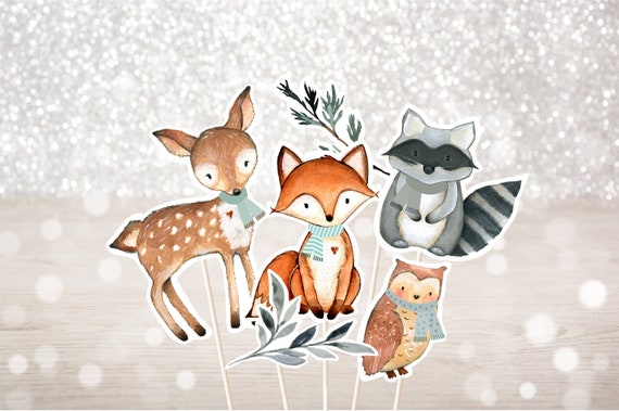 Winter Woodland Baby Shower Centerpiece Cake Toppers Cut Outs