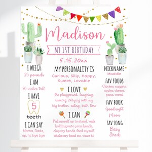 Editable Fiesta Birthday Milestone Sign Fiesta 1st Birthday Girl Fiesta Party Gold Fiesta Cactus Succulent First Fiesta Digital B144