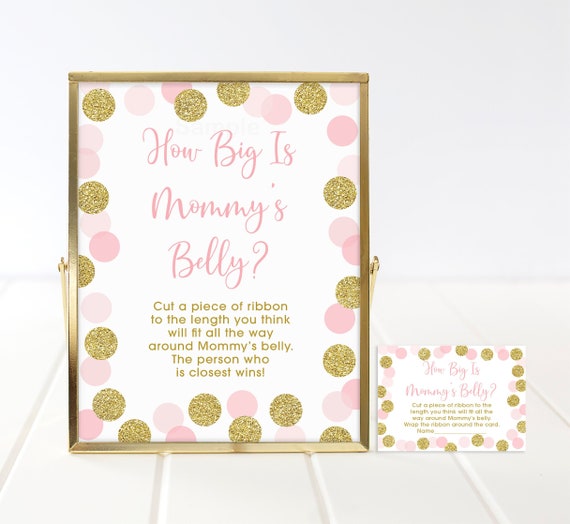 Pink & Gold Glitter How Big Is Mommy's Belly Game Blush Gold Baby Shower Glitter Dots Baby Girl Digital Printable Instant Download A225 Il_570xn