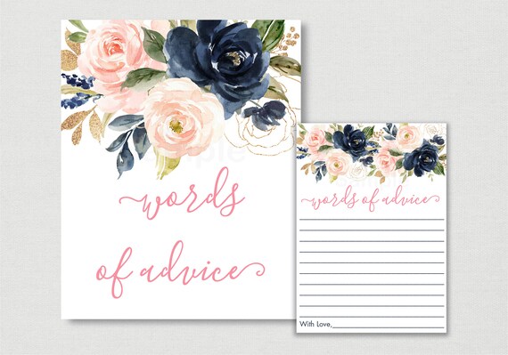Blush & Navy Floral Floral Baby Shower Advice Cards / Floral Baby Shower / Watercolor Floral / Pink Floral / Gold Floral / PRINTABLE A488 Il_570xn