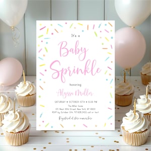 Editable Baby Sprinkle Invitation Pink Baby Sprinkle Invite Baby Girl Sprinkle Confetti Watercolor Sprinkles Digital Download A642