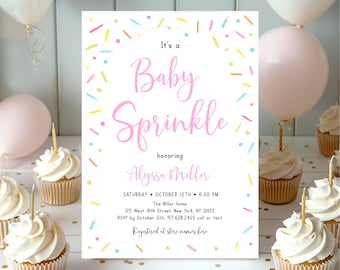 Editable Baby Sprinkle Invitation Pink Baby Sprinkle Invite Baby Girl Sprinkle Confetti Watercolor Sprinkles Digital Download A642