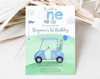 Editable Hole in One Birthday Invitation Golf First Birthday Par-tee Golf 1st Birthday Invite Boy First Birthday Digital Download A695