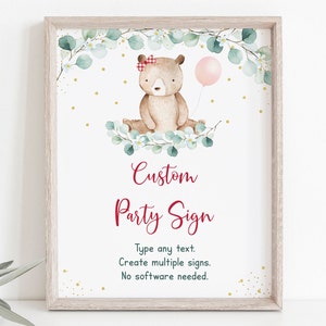 Editable Teddy Bear Picnic Birthday Sign Greenery Floral Girl Teddy Bear Party Outdoor Summer Birthday Teddy Bear Balloons Download A603