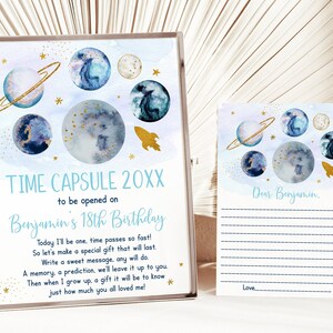 Bearbeitbare Weltraum Geburtstag Zeitkapsel Erster Geburtstag Blau Gold Galaxy Planeten Sterne Jungen Weltraum Party Sonnensystem Printable A631