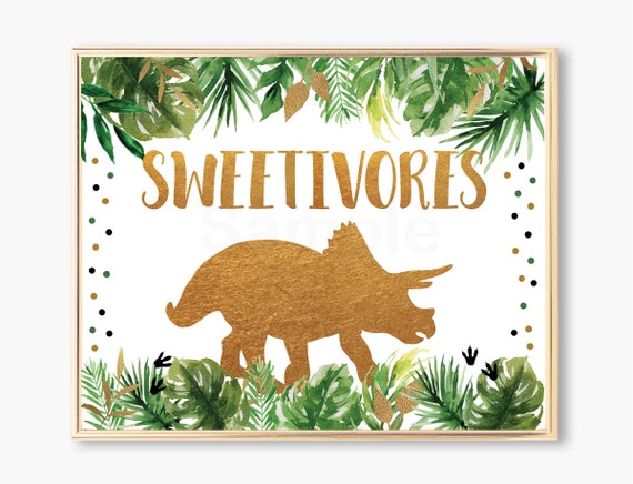 Dinosaur Sweetivores Birthday Sign / Dinosaur Birthday / Gold Dinosaur / Dinosaur Safari / Dinosaur Dessert Table Sign / PRINTABLE A498 Il_570xn