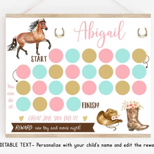 Bearbeitbare Pferdebelohnungskarte, Pferdeaufkleberkarte, Cowgirl Pony Pink Floral, Töpfchen, Verhaltenskarte, druckbar, digital A645