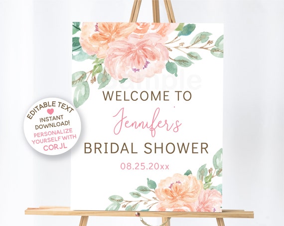 Blush & Peach Floral Bridal Shower Welcome Sign / Blush Pink Floral Welcome Sign / Rustic Peach Watercolor Floral / PRINTABLE B142 Il_570xn