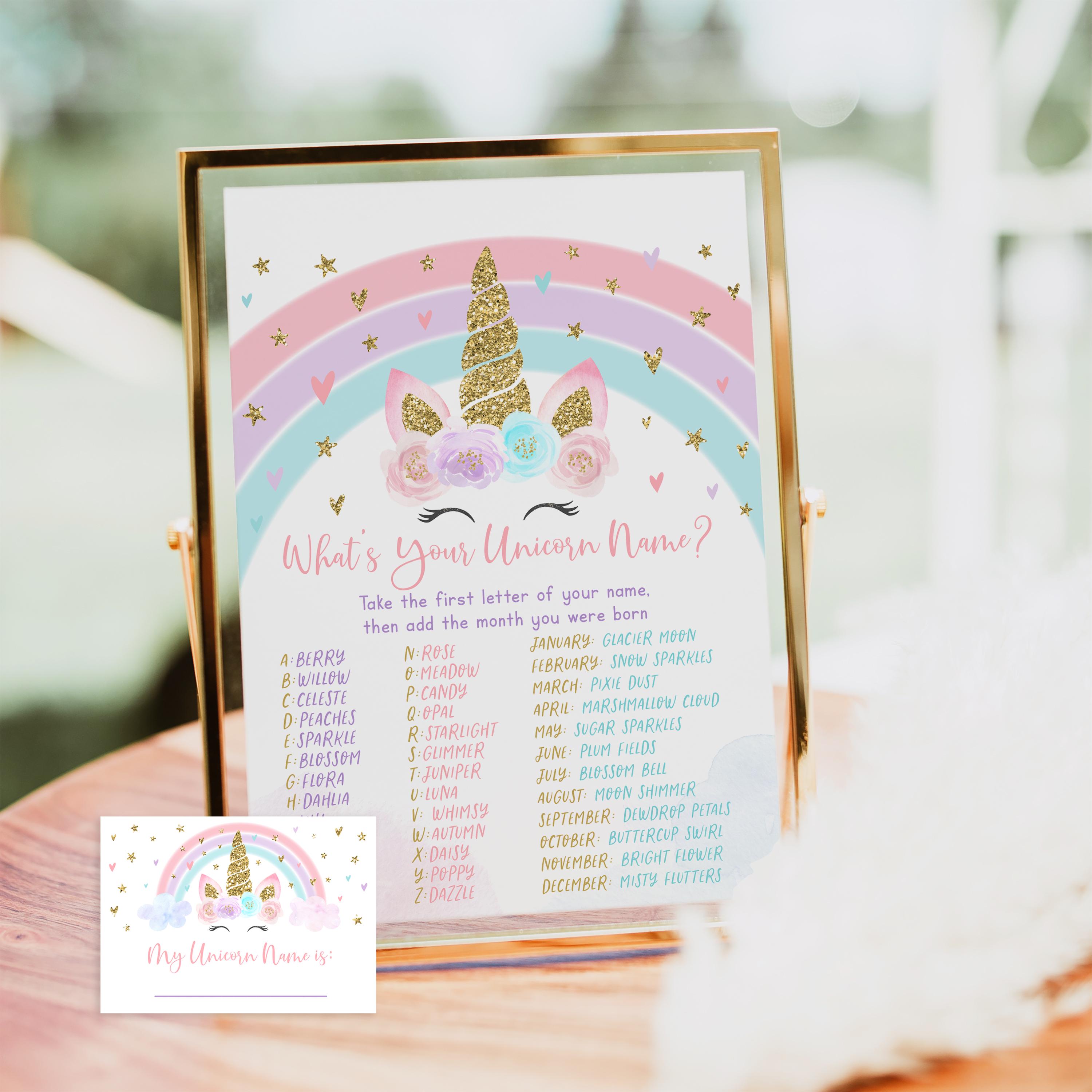 What's Your Unicorn Name Game Unicorn Birthday Rainbow Unicorn Pink ...