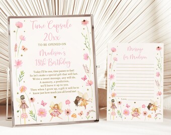 Editable Fairy First Birthday Time Capsule Floral Fairy Garden Birthday Party Magical Fairy Pixie Enchanted Garden Digital Download A740