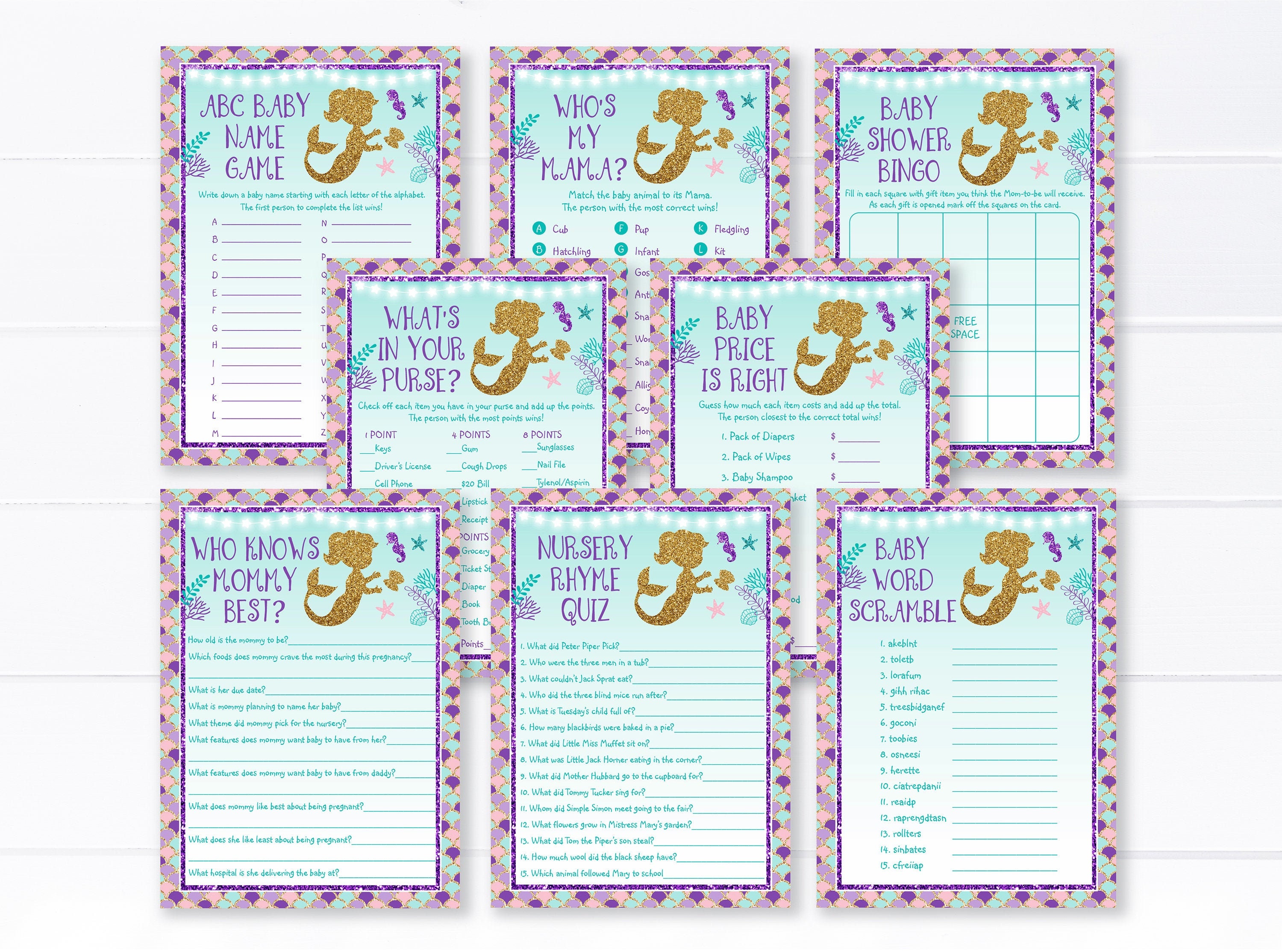 Mermaid Baby Shower Games Package Under The Sea Baby Shower Etsy Singapore