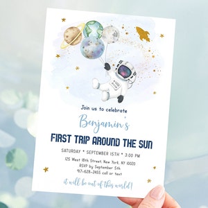 Editable Space Birthday Invitation: Astronaut, Galaxy (Digital)
